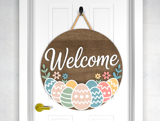 Hop Hop Easter Door Sign SVG Rustic Welcome Spring Neutral for LightBurn