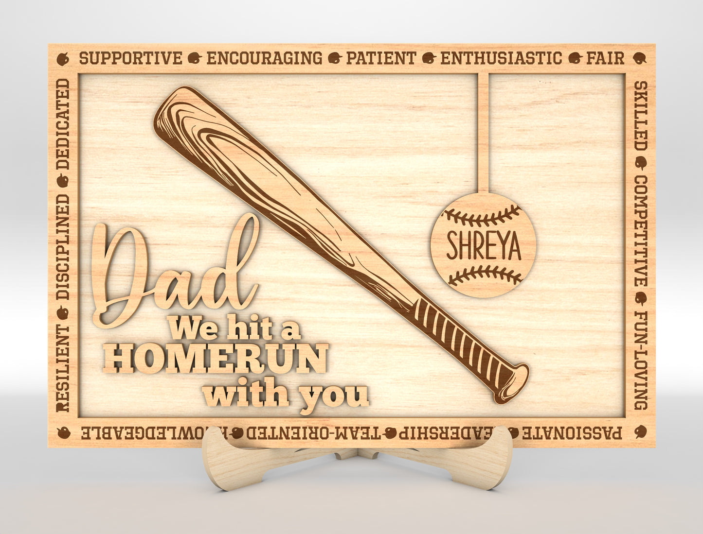 "Daddy We Hit A Home Run With You" Baseball Trophy Sign SVG for Glowforge and xTool