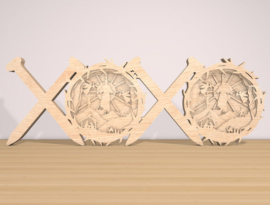 XOXO Nativity Scene Laser Cut File | Christmas Faith Decor | Layered Wooden Art | Glowforge, xTool, LightBurn, etc.