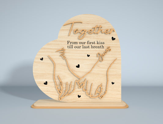 Personalized Holding Hands Heart Couple SVG Laser Cut File for xTool and Glowforge