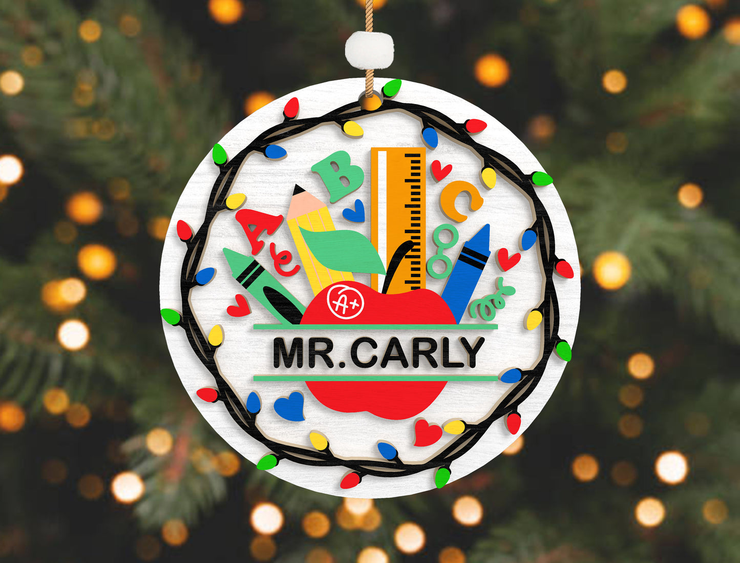 Personalized Teacher Christmas Ornament SVG Laser Cut File for Glowforge and LightBurn