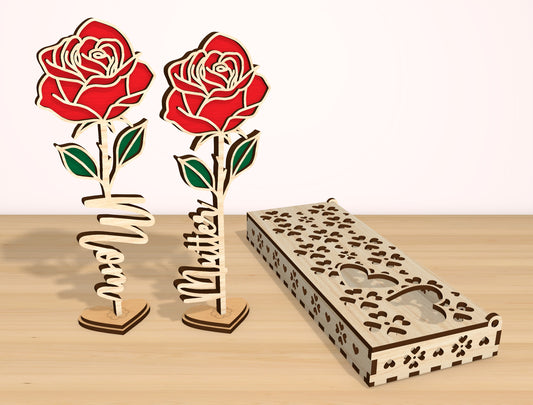 Rose Flower Box SVG Bundle 4 Boxes 15 Roses for Glowforge and xTool