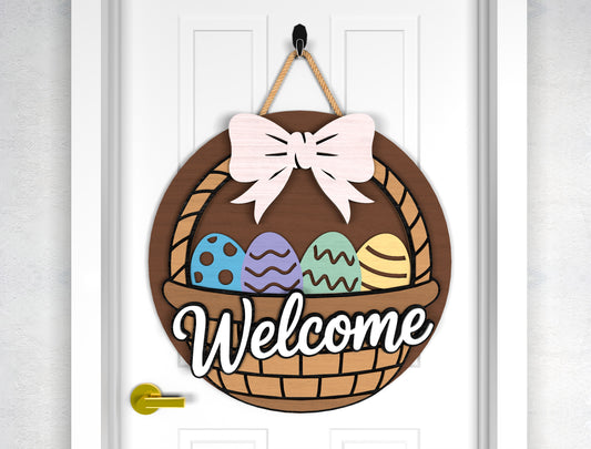 Easter Basket Welcome Door Sign SVG Spring Egg Decor for Glowforge and xTool