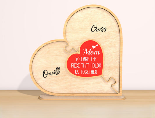 Mom Heart Name Sign SVG Bundle Personalized Family for LightBurn