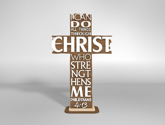 Christian Cross SVG Laser Cut File – Bible Verse Stand Decor – Glowforge, xTool