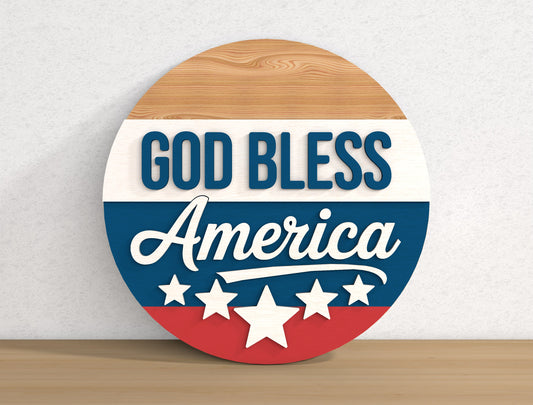 Patriotic Welcome Round Sign SVG Bundle for Glowforge