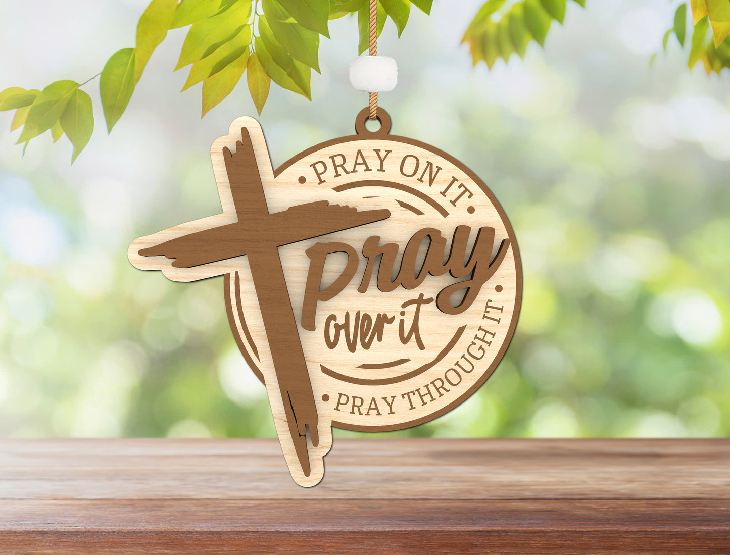 "Pray On It Pray Over It" Christian Ornament SVG for Glowforge and xTool