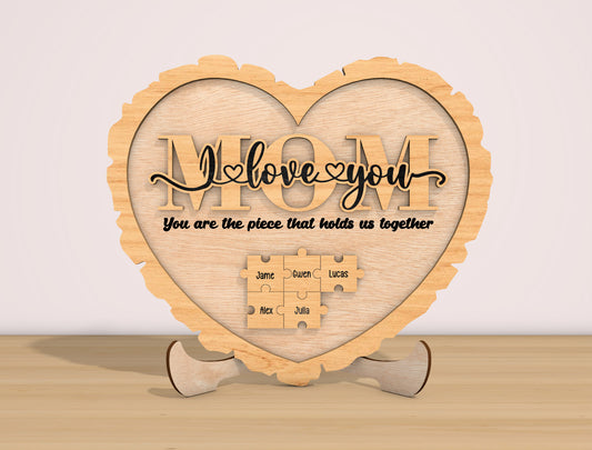 Personalized Mom Heart Plaque SVG Mother's Day for LightBurn and xTool