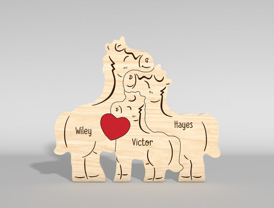 Horse Family Wooden Puzzle Sign SVG for xTool and Glowforge