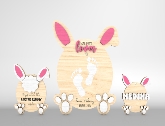 Baby Bunny Footprint Tabletop Sign SVG Easter Announcement for Glowforge