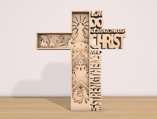 Christian Cross Laser Cut File | Scripture Wall Decor | Layered Wooden Cross Design | Glowforge, xTool, LightBurn, etc.