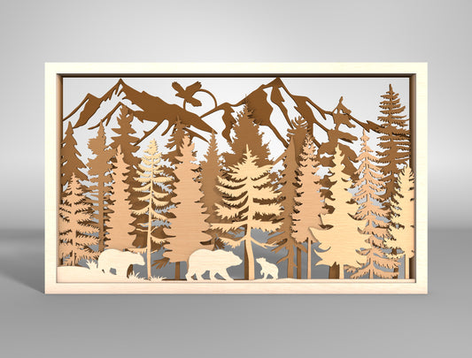 Mountain Wildlife Layered Wall Art SVG for Glowforge and xTool Laser Cut File