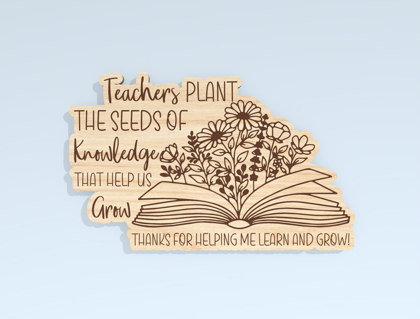Teacher Floral Book Gift Tag SVG Laser Cut File for Glowforge and xTool