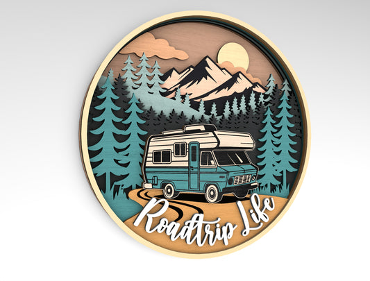 Camping RV Round Sign SVG Laser Cut File for Glowforge Users