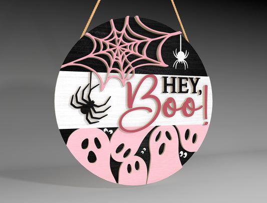 Halloween Ghost Spider Web Round Sign SVG for Glowforge LightBurn xTool