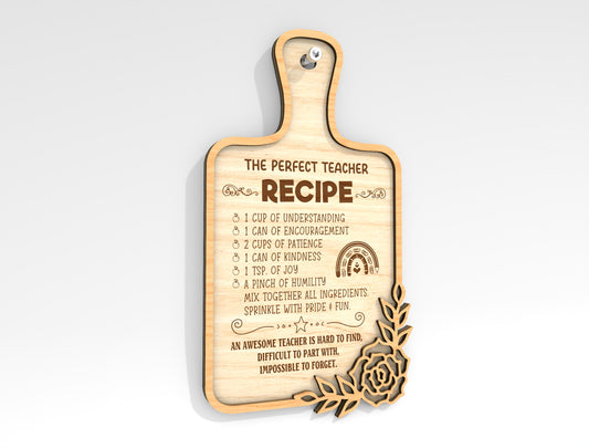 Teacher Recipe Sign SVG Laser Cut File for Glowforge and LightBurn
