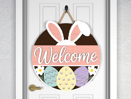 Easter Bunny Silhouette Door Sign SVG Welcome Spring Pastel Egg for LightBurn