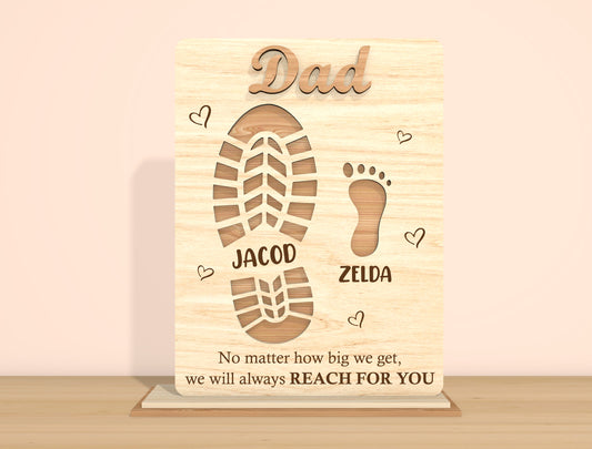 Father’s Day Footprint Family Sign SVG Laser Cut File | Personalized Dad & Papa Gift | Wooden Tabletop Decor | Glowforge, xTool, LightBurn, etc.
