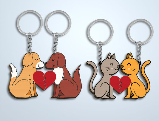 Animal Couple Keychain Laser Cut File Bundle | Cute Love Animals SVG Set | Valentine Wooden Keychain Design | Glowforge, xTool, LightBurn, etc.