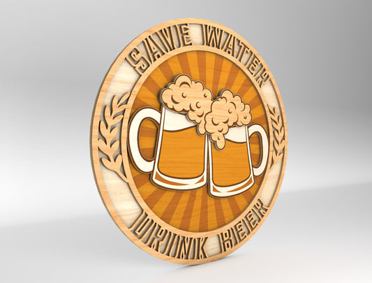 Cheers Beer Mug Round Sign SVG Laser Cut File for Glowforge and LightBurn