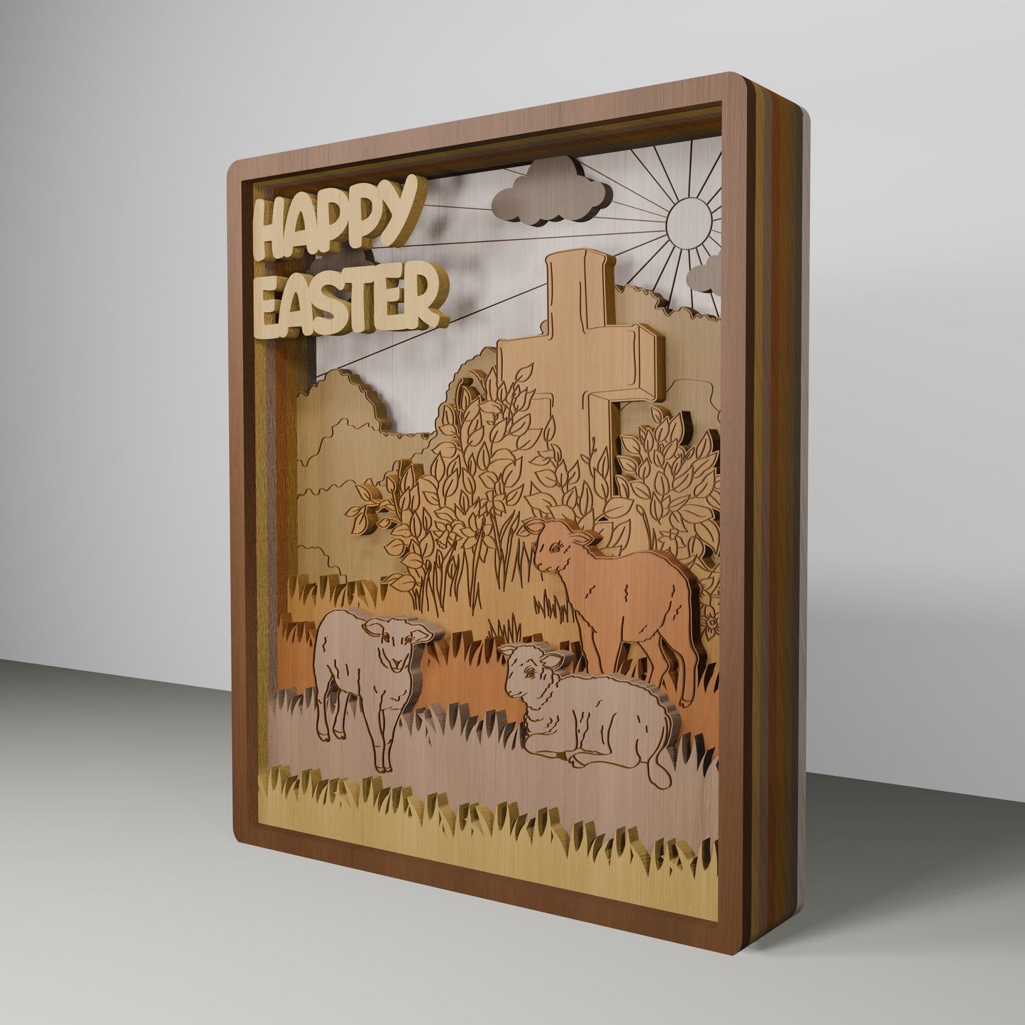 Happy Easter Multilayer Cross Landscape Tabletop SVG for LightBurn and xTool