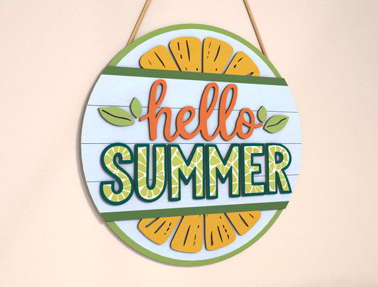 Hello Summer Citrus Slice SVG Door Sign for Glowforge