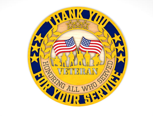 Thank You Veterans Round Sign SVG Laser Cut File for Glowforge