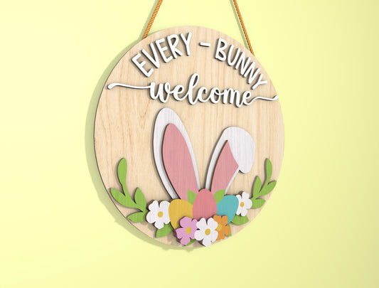 Easter Bunny Welcome Door Sign SVG Easter Day Decor for LightBurn and xTool