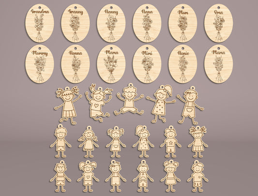 Mom Title Floral Keychain SVG Bundle for LightBurn and Glowforge
