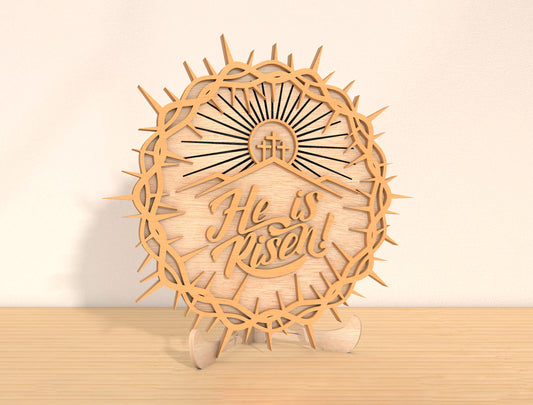 He Is Risen Cross Tabletop Sign SVG Christian Easter for LightBurn and xTool