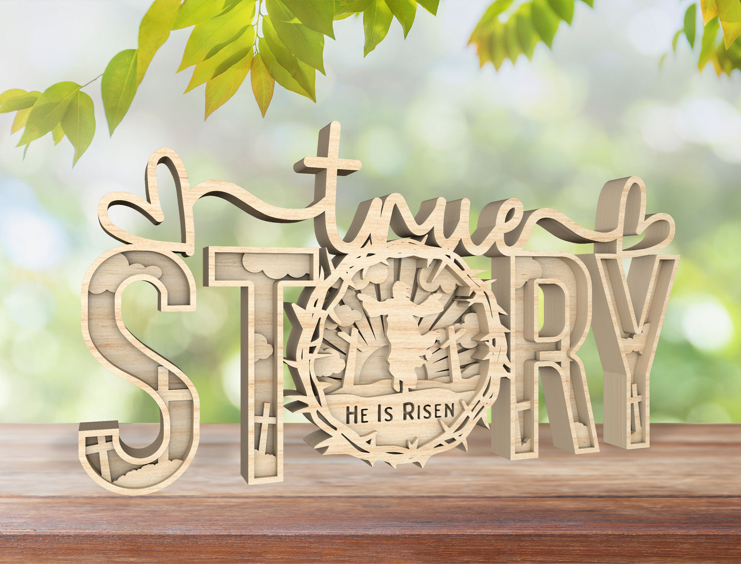 He Is Risen Easter Story Sign SVG Laser Cut File for Glowforge and xTool