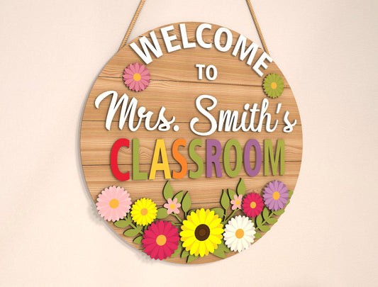 Personalized Floral Classroom Door Sign SVG Laser Cut File for Glowforge