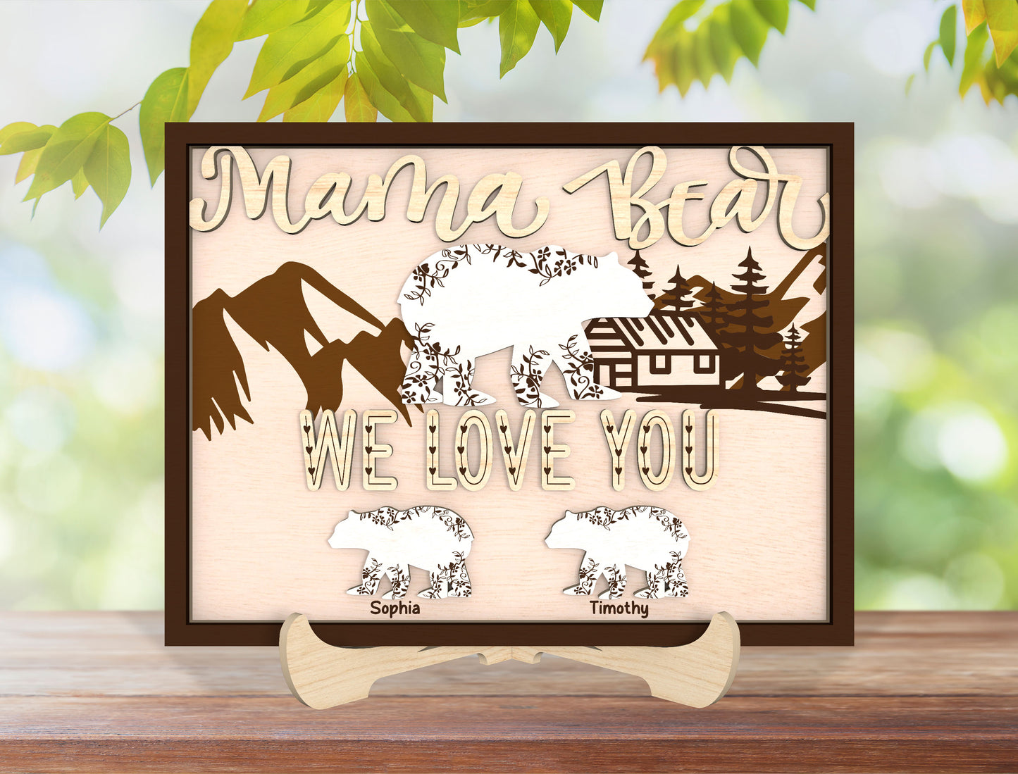 Personalized Mama Bear Family Sign SVG for Glowforge and LightBurn
