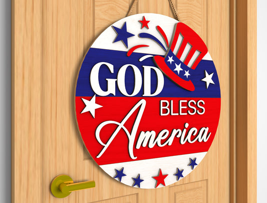 God Bless America Door Hanger SVG Laser Cut File for LightBurn
