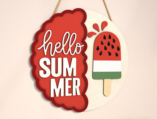 “Hello Summer” Watermelon Popsicle SVG Door Sign for Glowforge