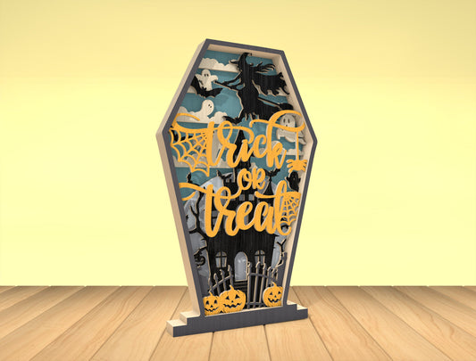 Trick or Treat Coffin Multilayer SVG Halloween Laser Cut File for LightBurn
