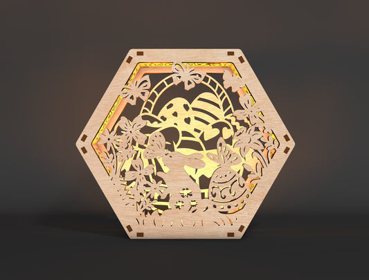 Easter Bunny Lantern SVG Spring Floral Hexagon Light Box for Glowforge