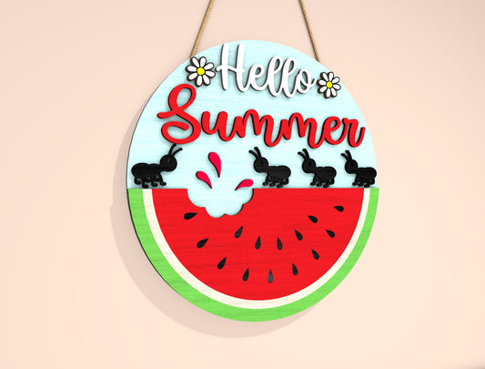 “Hello Summer” Watermelon Door Sign SVG for xTool and Glowforge