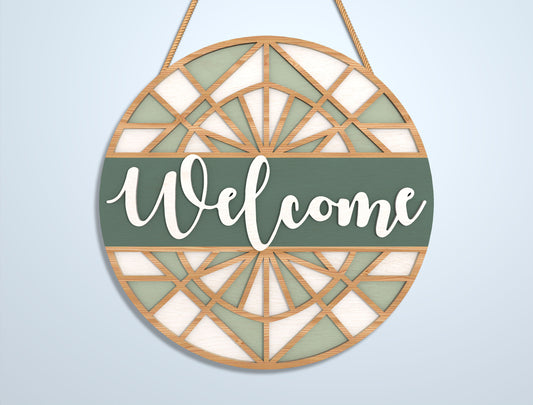 Geometric Welcome Door Sign SVG Bundle for LightBurn and Glowforge