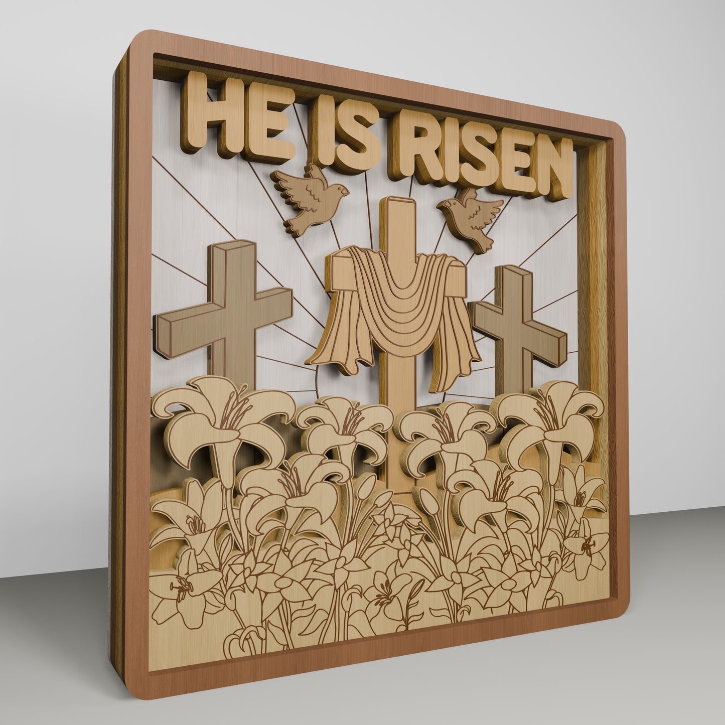 He Is Risen Multilayer Cross Scene Tabletop SVG for Glowforge and xTool