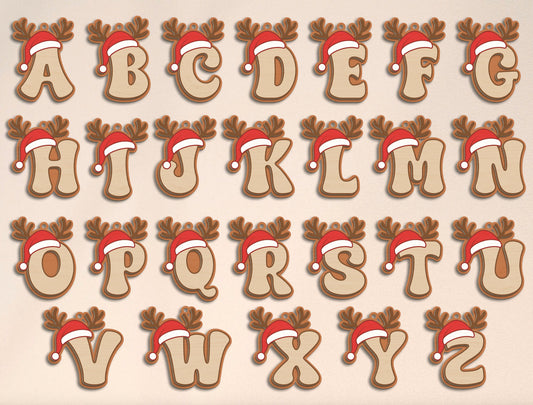 Christmas Reindeer Alphabet Ornament Laser Cut File | Ready to Cut | Glowforge, xTool, LightBurn, etc.