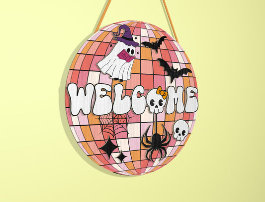 Halloween Welcome Door Sign SVG Spooky Ghost Laser Cut File for xTool