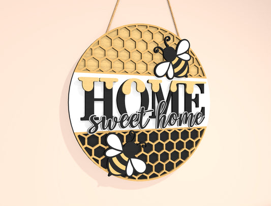 “Home Sweet Home” Bee Door Sign SVG for Glowforge and xTool