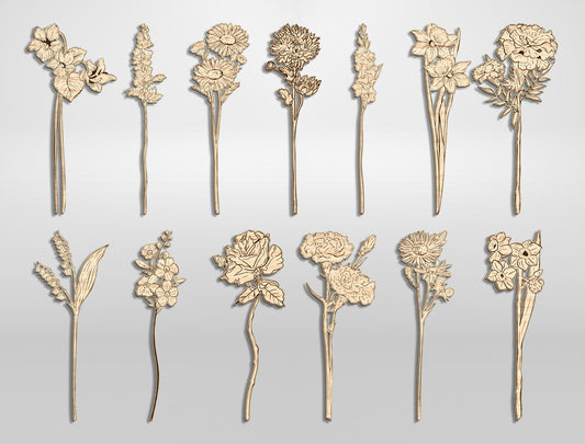 Flower Vase SVG Bundle 3 Vases and 13 Flowers for LightBurn and xTool