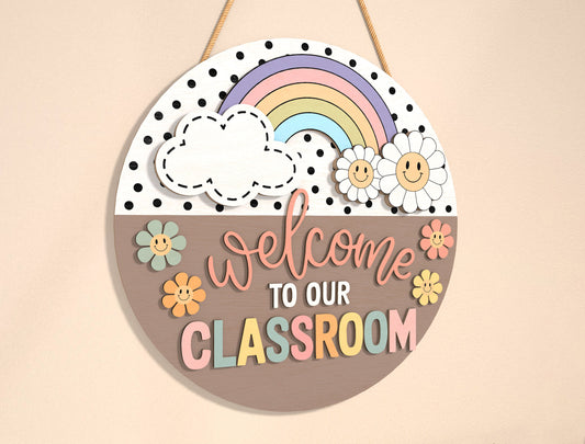 Personalized Pastel Rainbow Classroom Door Sign SVGLaser Cut File for Glowforge and xTool