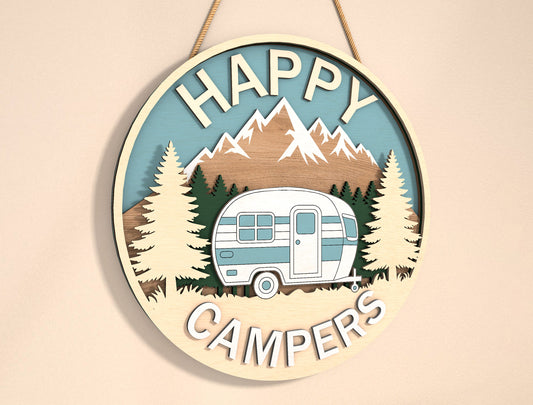 “Happy Campers” Camping Door Sign SVG for Glowforge and xTool