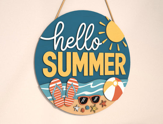 “Hello Summer” Beach Door Sign SVG for Glowforge and xTool