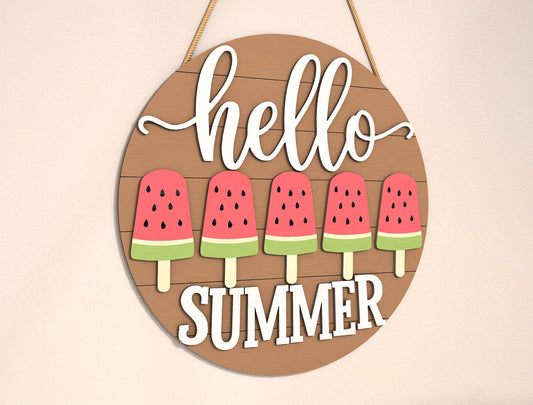 “Hello Summer” Watermelon Popsicle SVG Door Sign for Glowforge