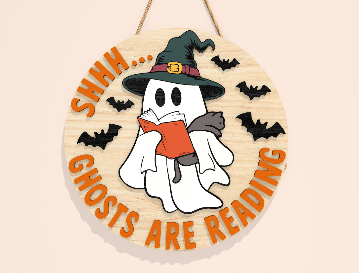Halloween Reading Ghost Door Sign SVG Bundle Laser Cut File | 8 Funny Book Lover Designs | Round Wooden Decor | Glowforge, xTool, LightBurn, etc.