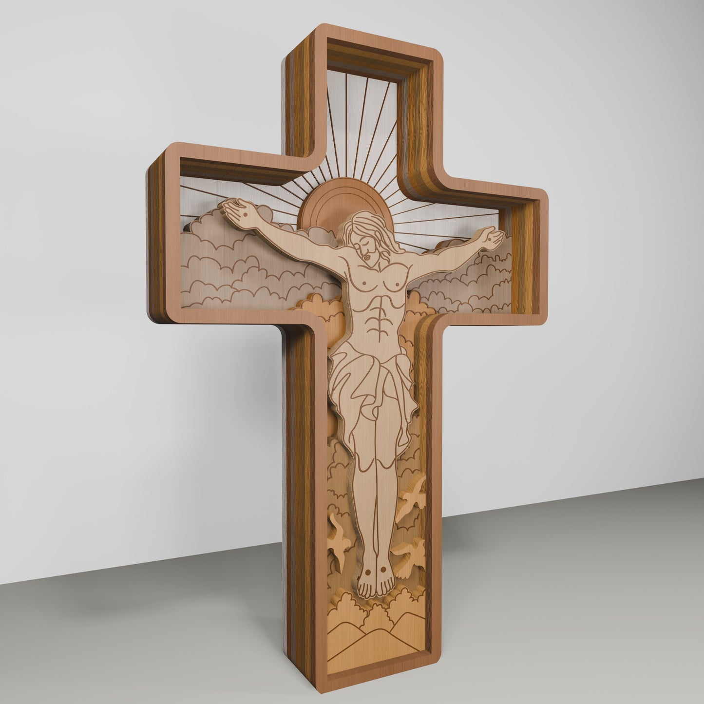 Jesus Crucifix Multilayer Cross Tabletop SVG for LightBurn and Glowforge